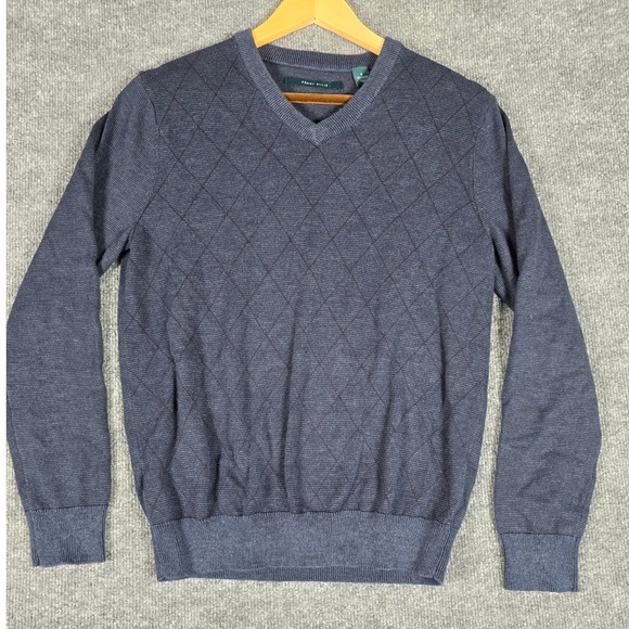 Perry Ellis Other - Perry Ellis Mens V Neck Diamond Pattern‎ Sweater Blue Size Small Cotton Blend